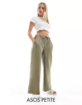 Узкие брюки свободного кроя в оливковую полоску ASOS DESIGN Petite