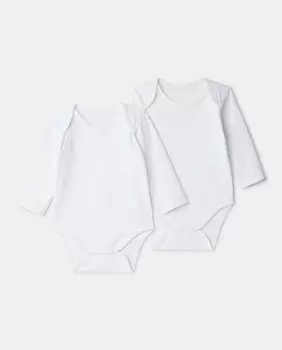 В упаковке 2 детских боди с длинными рукавами Cotton Juice, белый