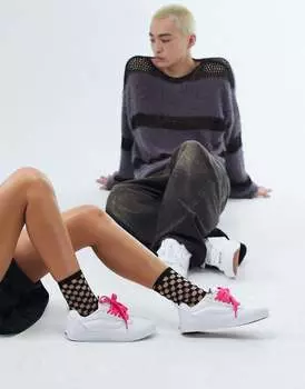 Vans Knu Skool Тройные белые кожаные кроссовки на массивной подошве
