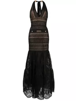 Вечернее платье в технике макраме с V-образным вырезом Elie Saab, черный