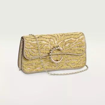 Вечерняя сумка Cartier Sac chaine mini modle, Panthre C de Cartier, золотистая металлизированная телячья кожа с вышивкой в виде тигра