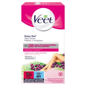 Veet Easy-Gel полоски с воском для депиляции нормальной кожи, 12 шт./1 уп.