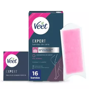 Veet Expert Холодные восковые полоски для удаления волос с ног и тела с маслом ши, 16 полосок