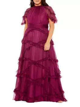 Великолепное многоярусное платье с рюшами Mac Duggal, цвет raspberry