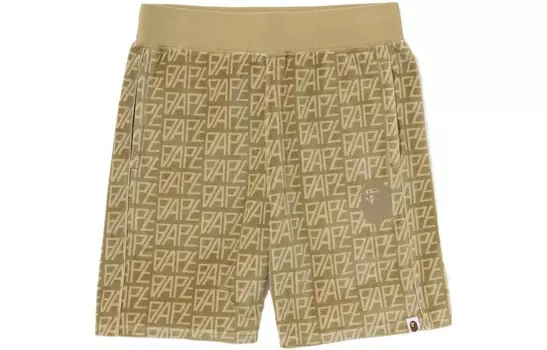 Велюровые шорты с монограммой и логотипом BAPE A Bathing Ape, хаки