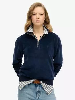 Велюровый джемпер на молнии 1/2 дюйма Superdry, цвет Richest Navy