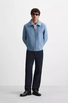 Верхняя рубашка с молнией ZARA, средне-синий