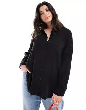 Vero Moda Curve — черная льняная рубашка с длинным рукавом в составе комплекта