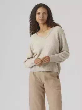 Vero Moda Свитер с V-образным вырезом "VMELLYLEFILE LS V-NECK PULLOVER", цвет Birch Detail:W Melange