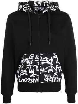 Versace Jeans Couture худи на молнии с принтом граффити, черный