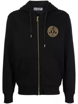 Versace Jeans Couture худи на молнии с вышитым логотипом, черный