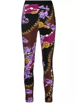 Versace Jeans Couture легинсы с логотипом на поясе, черный