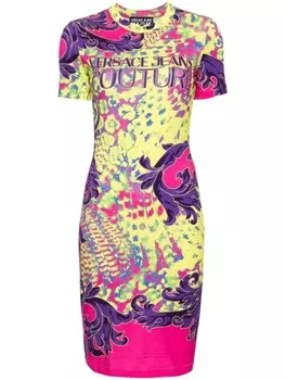 Versace Jeans Couture платье миди Animalier с графичным принтом, желтый