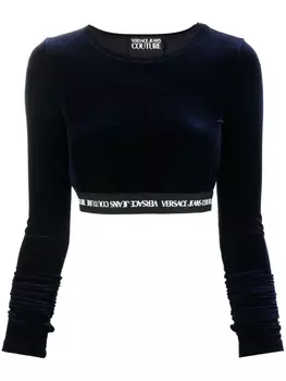 Versace Jeans Couture укороченный топ с длинными рукавами и логотипом, синий