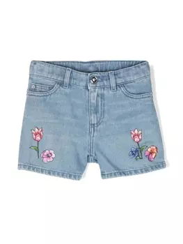Versace Kids джинсовые шорты с цветочной вышивкой, синий
