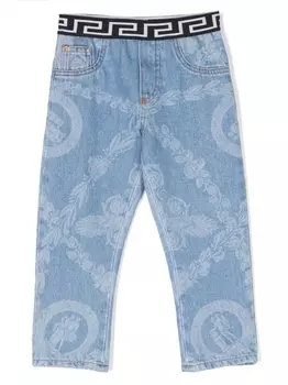 Versace Kids джинсы с принтом Greca, синий