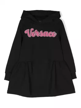 Versace Kids платье с капюшоном и логотипом, черный