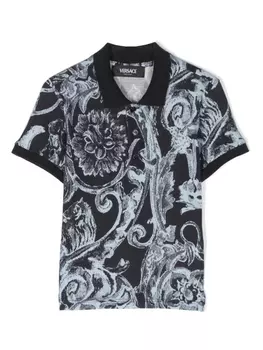 Versace Kids рубашка поло с принтом Barocco, синий