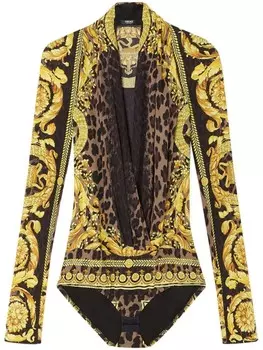 Versace шелковое боди Wild Barocco с драпировкой, желтый