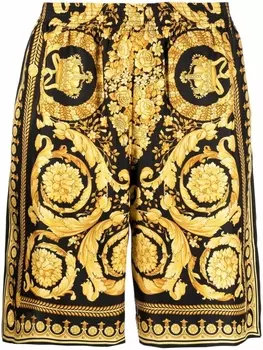 Versace шелковые шорты с принтом Barocco, черный