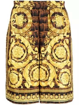 Versace шелковые шорты с принтом, коричневый