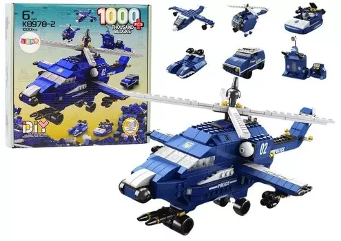 Вертолет Полицейский вертолетный конструктор 6в1 Синий 1000 шт. Lean Toys