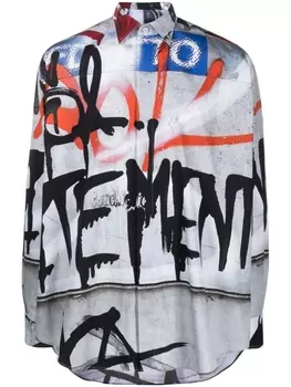 VETEMENTS рубашка с принтом граффити, серый
