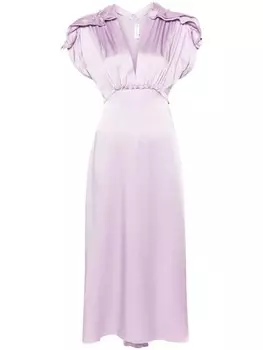 Victoria Beckham атласное платье миди с оборками, фиолетовый