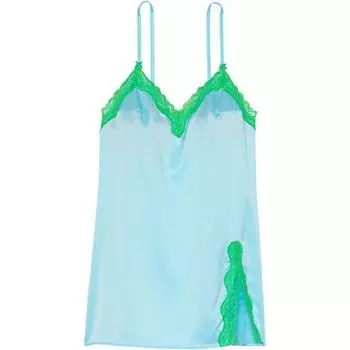 Victoria's Secret Ночная рубашка Tease Mini Slip с атласной отделкой и кружевом, женская, цвет зеленый