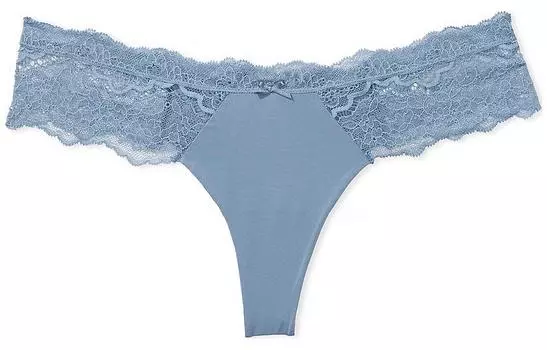Victoria's Secret Трусики-стринги DREAM ANGELSV с кружевной отделкой, синие, женские, 1 упаковка, сине-серые