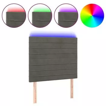 VidaXL LED изголовье темно-серое 100x5x118/128 см бархат, серый