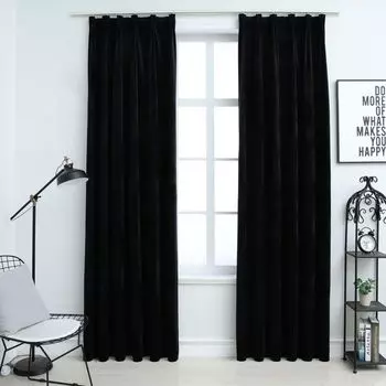 VidaXL Плотные шторы с крючками 2 шт. Бархатный черный 140x225 см - Шторы - Шторы - Шторы с металлическими люверсами - Шторы с металлическими люверсами