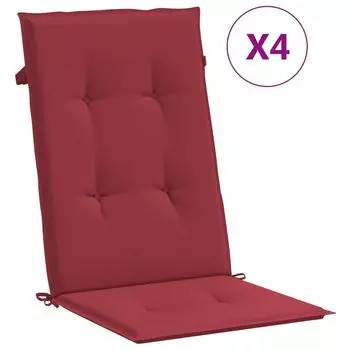 VidaXL Подушки для садовых стульев на стулья с высокой спинкой 4 шт. Винно-красные 120x50x3 см., красный