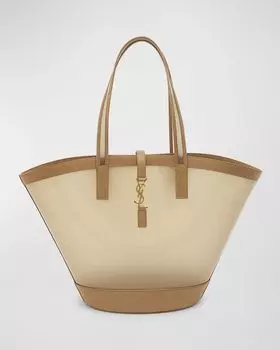 Виниловая большая сумка YSL Basket среднего размера Saint Laurent, цвет Beige