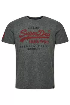 Винтажная классическая футболка с логотипом и овальным вырезом Superdry, серый