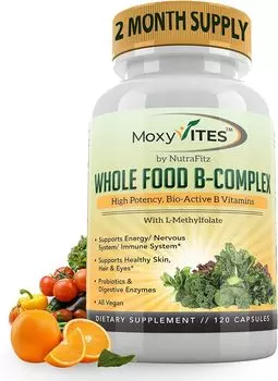 Витамины группы B MoxyVites Whole Food, 120 капсул