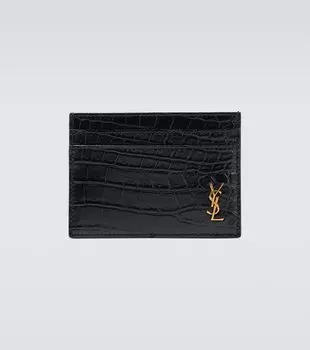 Визитница из кожи под крокодила Saint Laurent, черный