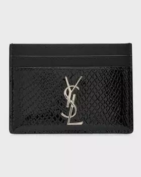 Визитница из кожи с тиснением Python YSL Saint Laurent, цвет Black