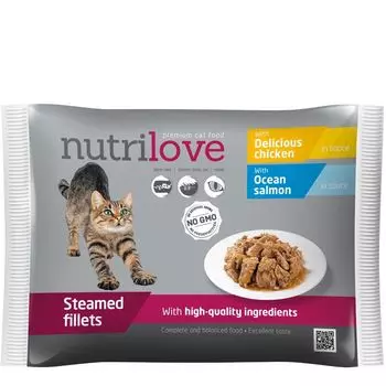 Влажный корм для кошек Nutrilove Premium Mix Fileciki z Kurczakiem i ososiem, 340 гр