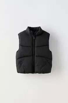 Водоотталкивающий пуховик жилет ZARA, черный
