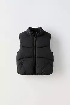Водоотталкивающий пуховик жилет ZARA, черный