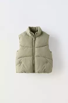 Водоотталкивающий пуховик жилет ZARA, хаки