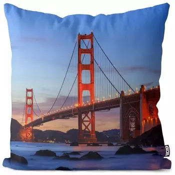 VOID Golden Gate Bridge Чехол на подушку из полиэстера Водонепроницаемая подушка для улицы и дома Размер: 60 x 60 см
