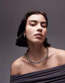 Волнистое эластичное колье Topshop Nyla серебристого цвета