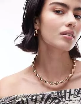Волнистое эластичное колье Topshop Nyla золотистого цвета
