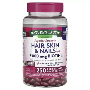 Витамины для волос, кожи и ногтей с биотином Nature's Truth, 250 жидких мягких