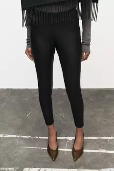 Вощеные леггинсы средней талии ZARA, черный