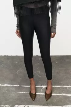 Вощеные леггинсы средней талии ZARA, черный