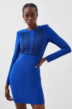 Вязаное мини-платье с повязкой в стиле милитари Karen Millen, синий