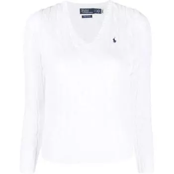 Вязаный джемпер Kimberly Cable с V-образным вырезом Polo Ralph Lauren, белый